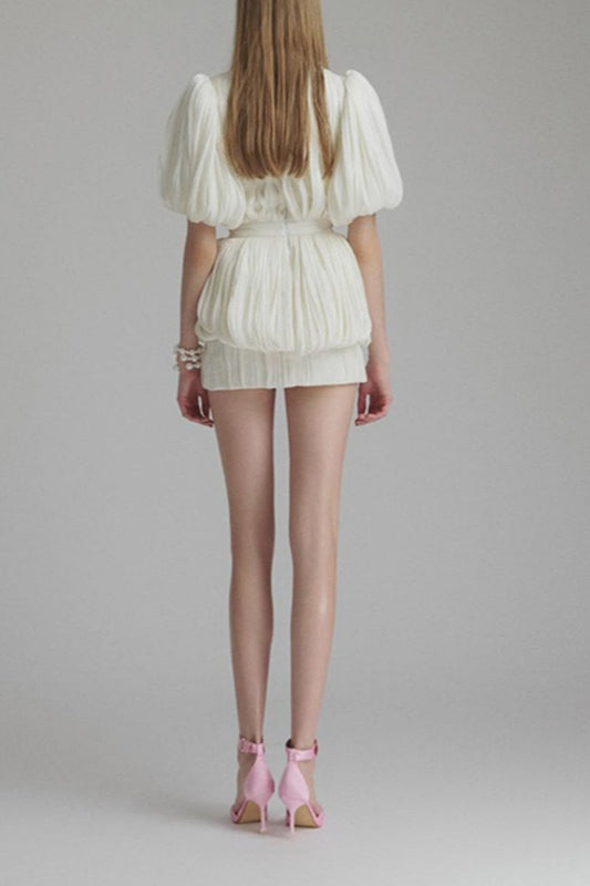 High Waist Ruched 3D Bloom Mini Dress
