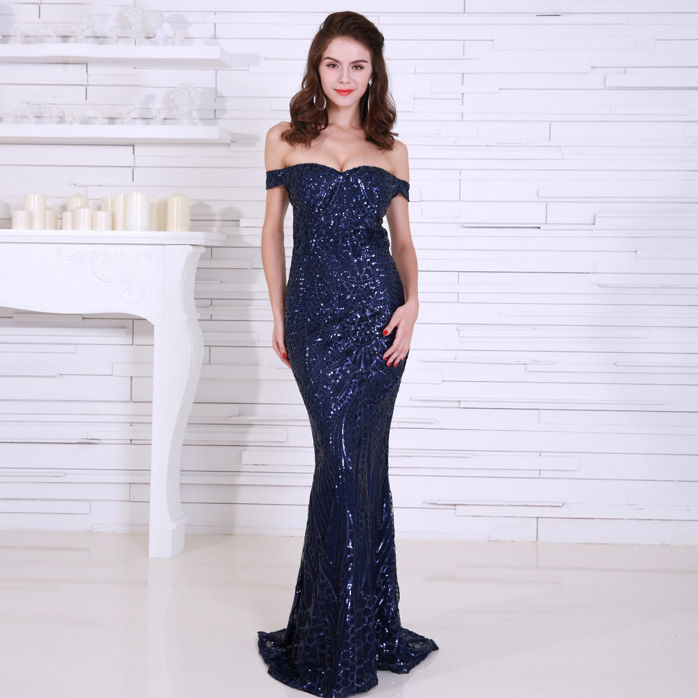 Women Clothing Dress Sexy Sequined Tube Top Mopping Banquet Party Evening Dress Fishtail Dress Prom Stylish Gown