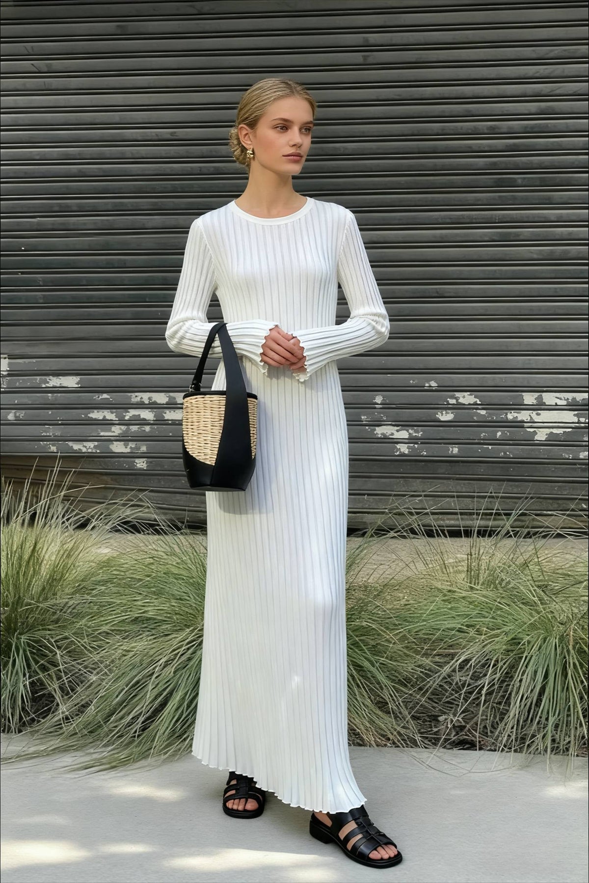 Knit Ribbed Tie Waist Dress