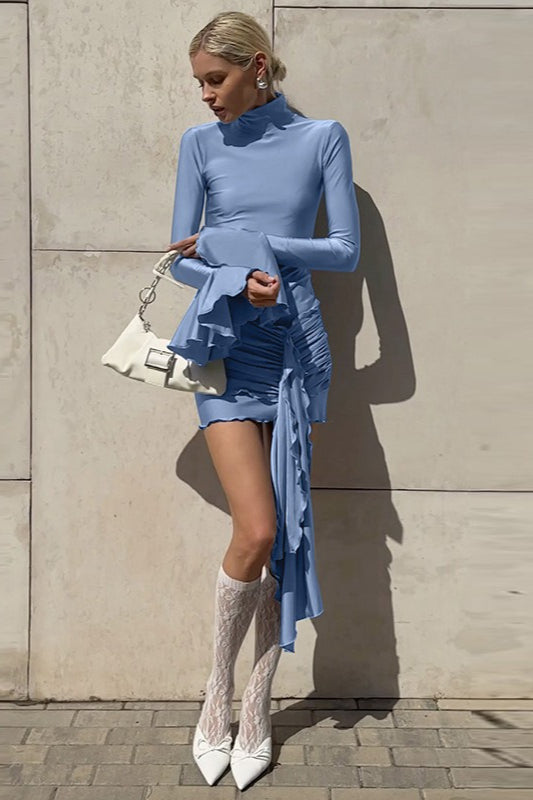 Neck Mock Bell Sleeve Bodycon Midi Dress