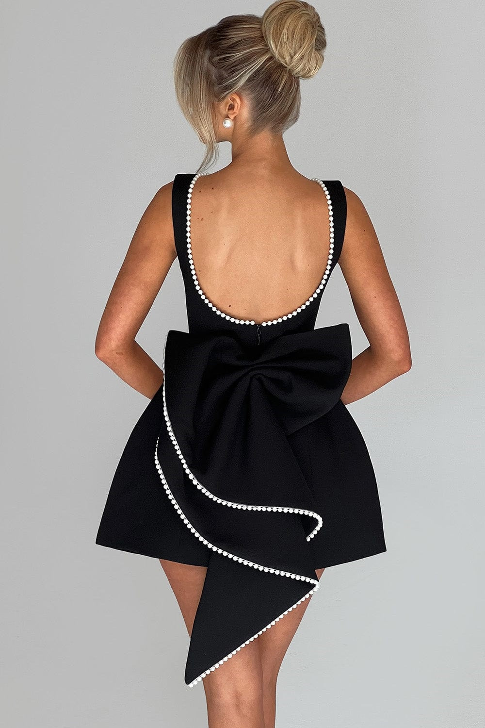 Bowknot Cecila Pearl Backless Mini Dress