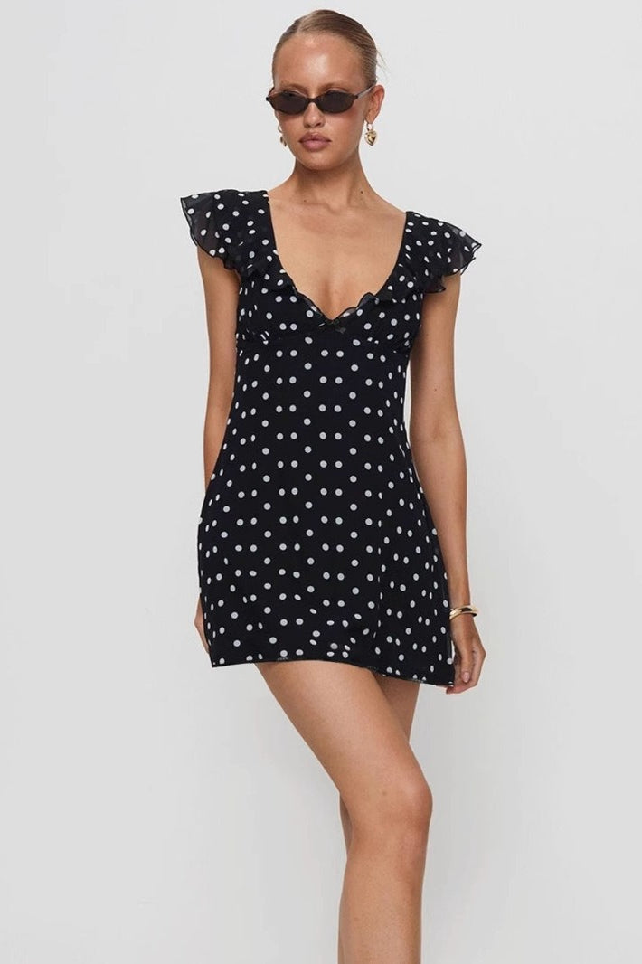 Dot Polka Mesh A-Line Mini Dress