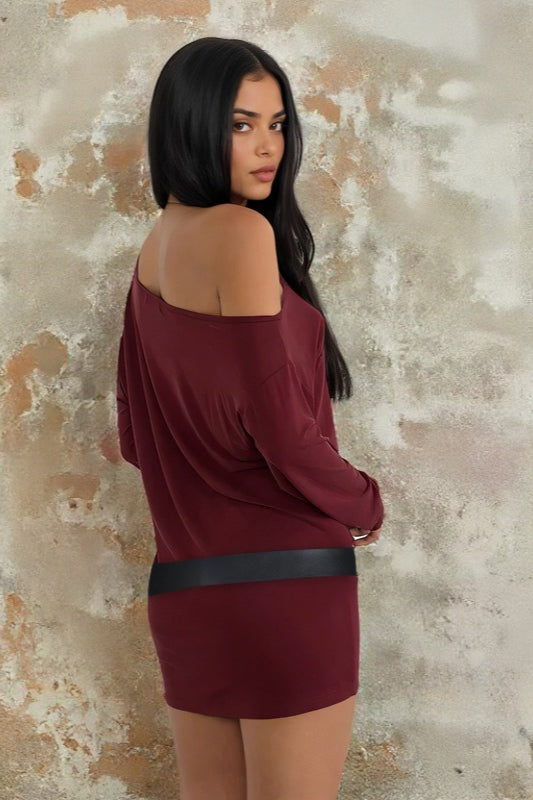 Shoulder One Long Sleeve Mini Dress