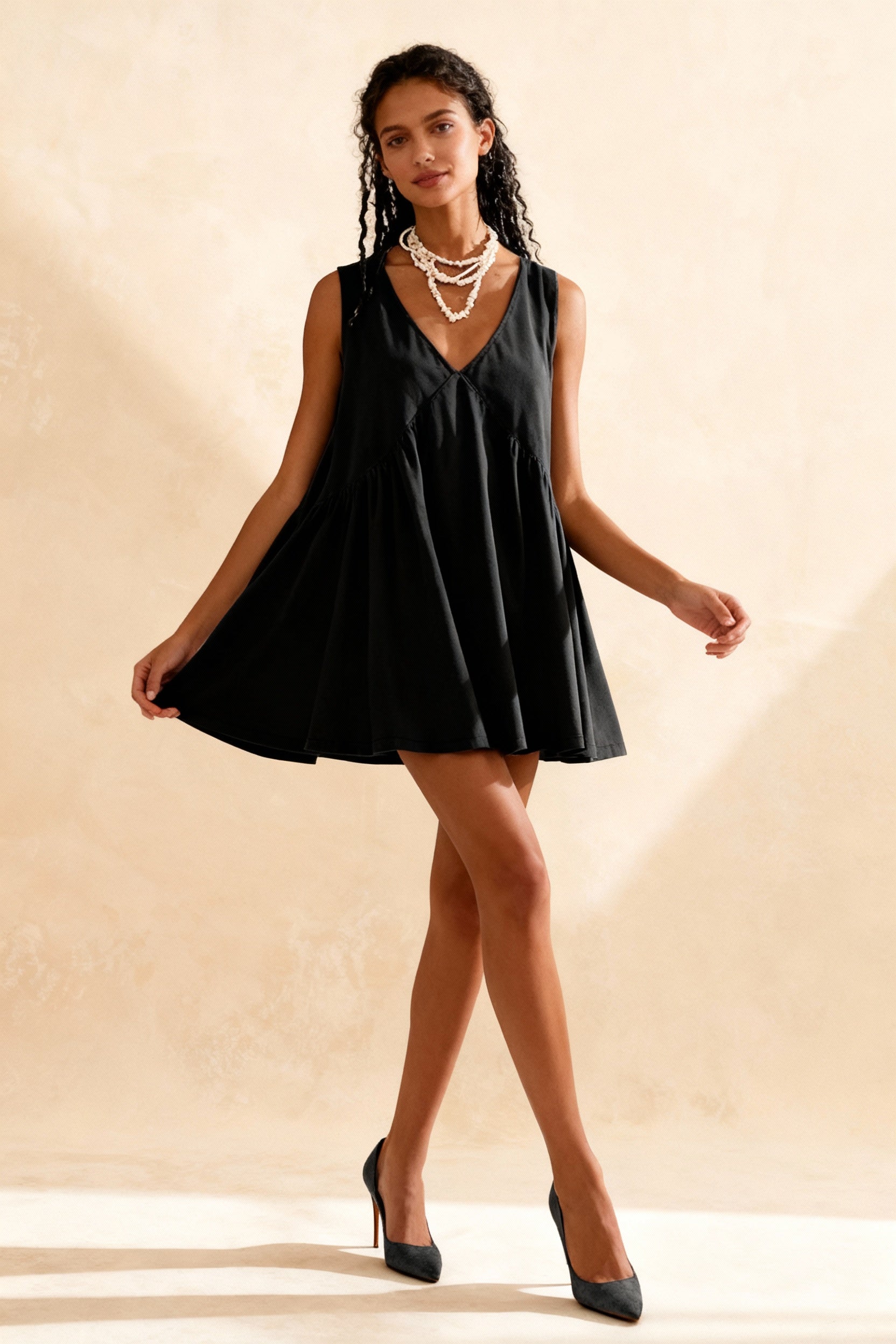 V Deep Wide Charming Strap Mini Tank Dress