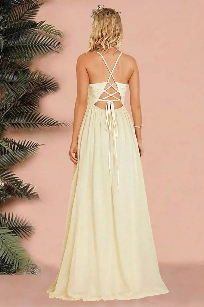 Chic Backless Spaghetti Strap Party Gown Prom Dress