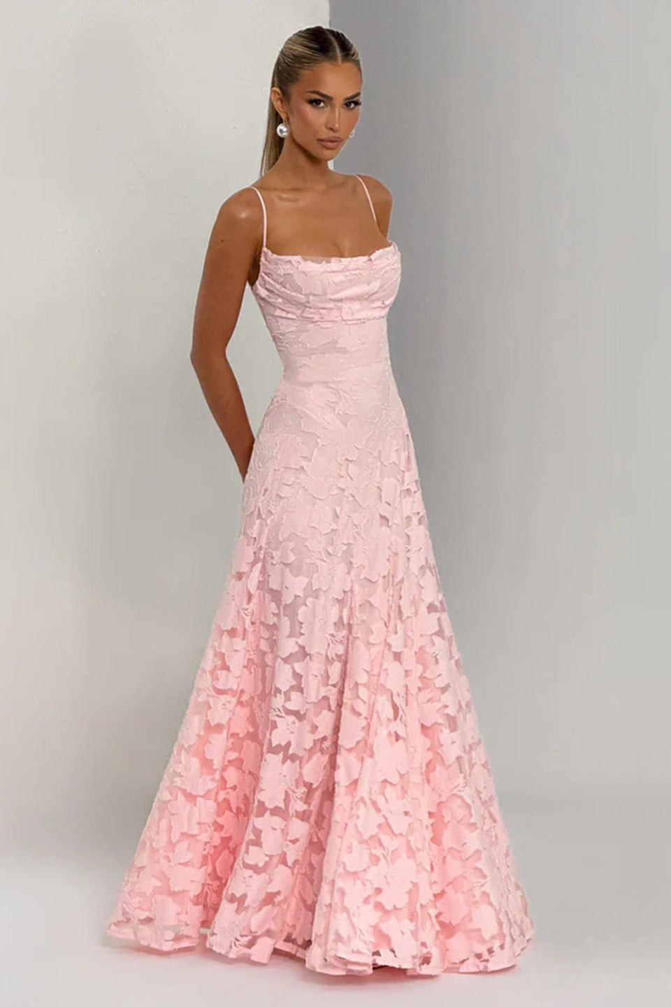 Jacquard Edition Cami Backless Maxi Lace Dress