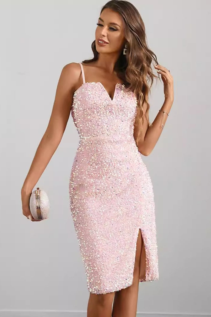 Spaghetti Sequin Strap Midi Dress