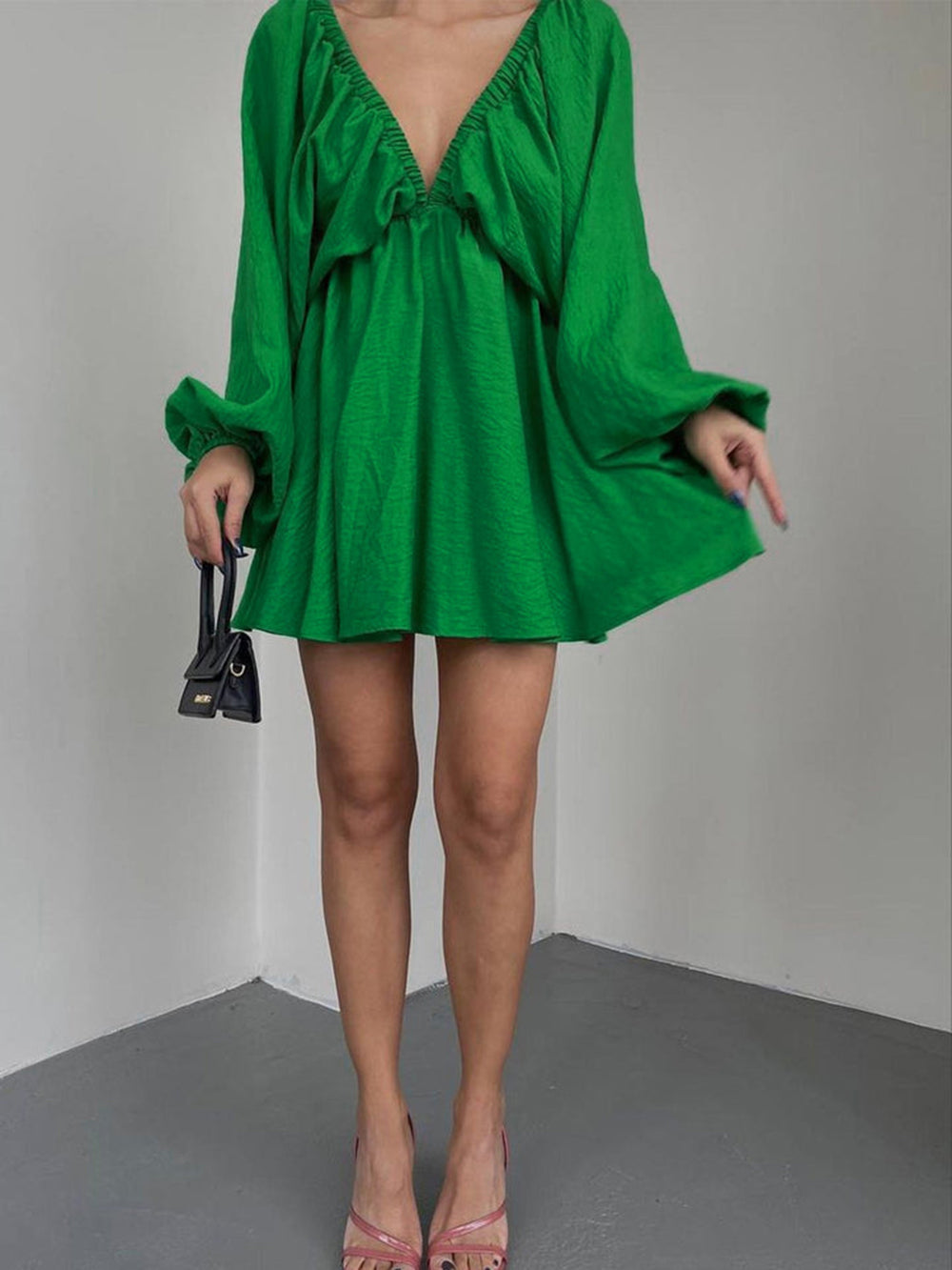 Plunge Woven Skater Mini Dress
