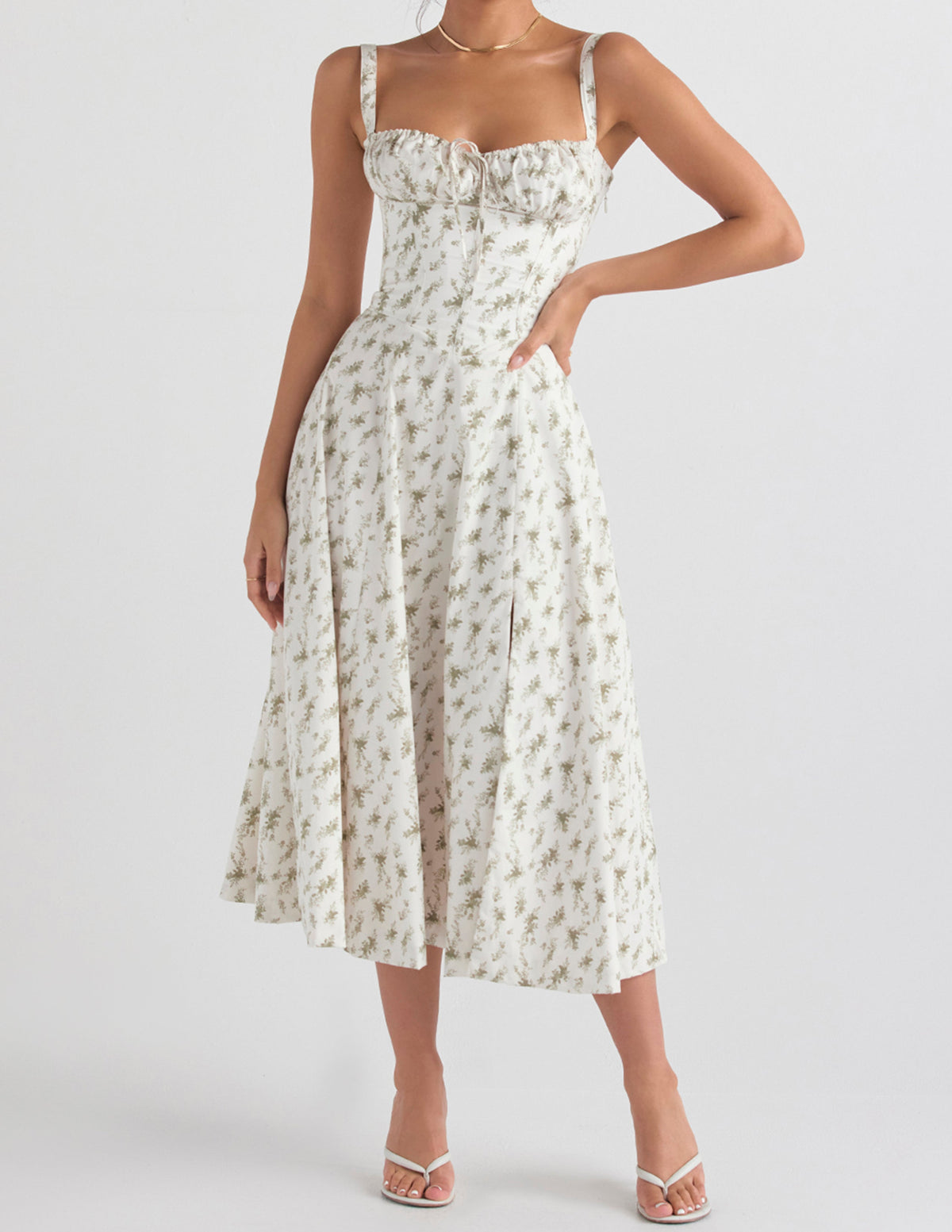Print Rose Herringbone Slip Dress