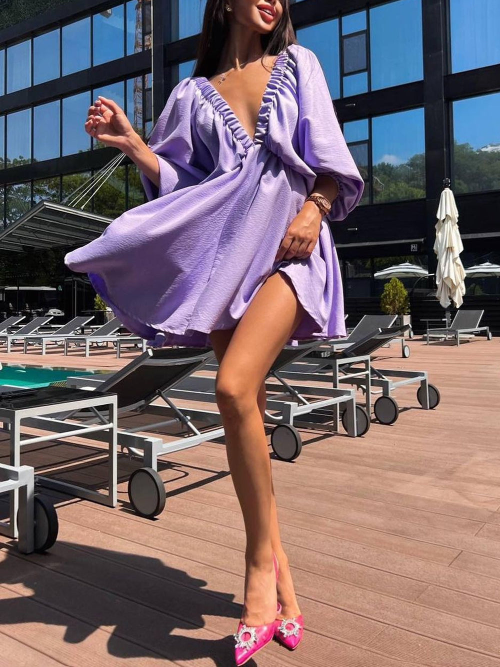 Plunge Woven Skater Mini Dress