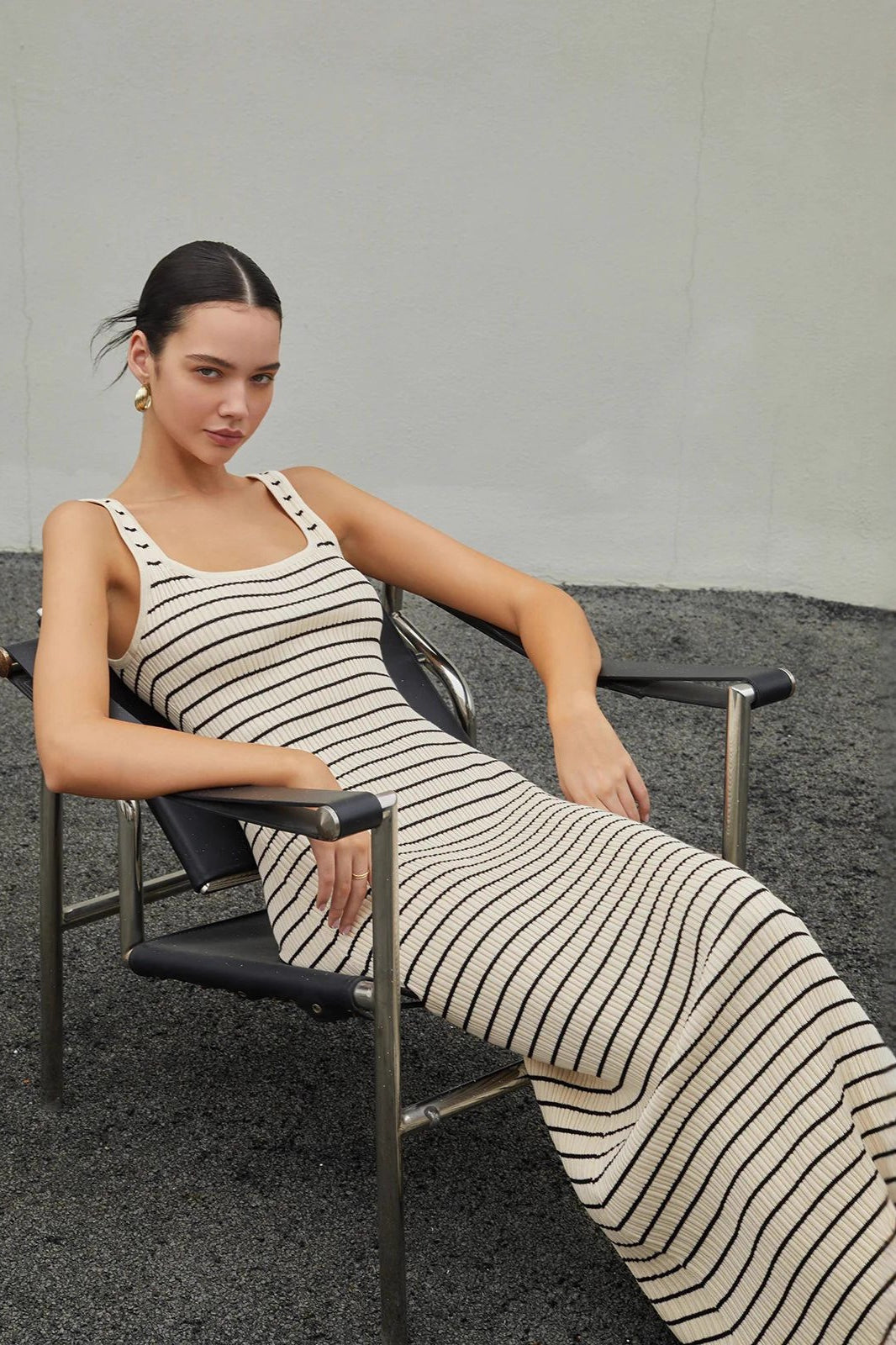 Striped Edition Sleeveless Cami Knit Bodycon Maxi Sweater Dress