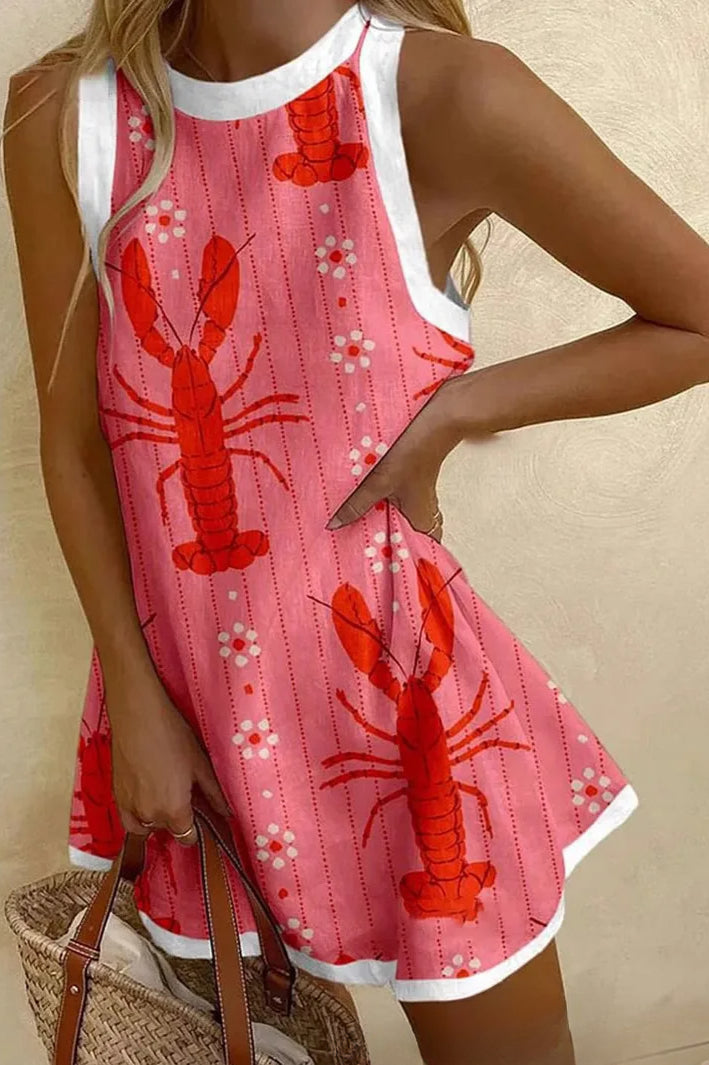 Print Lobster Halter Mini Dress