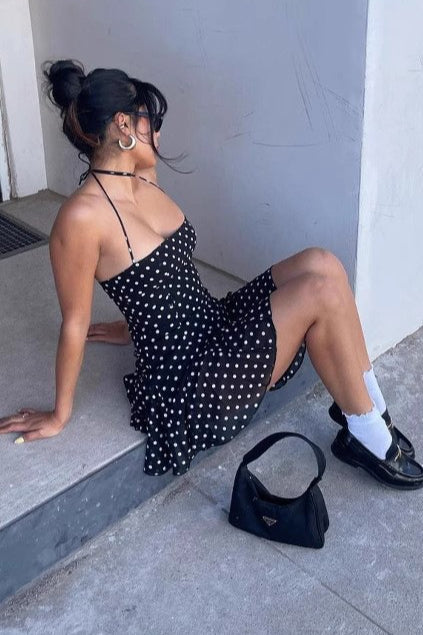 Dot Polka Halter Neck Backless Bodycon Mini Dress