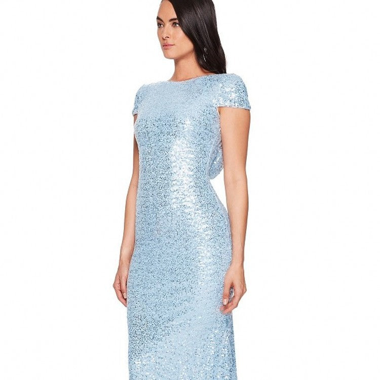 Full Sequined Extended Slim U-Shaped Backless Evening Dress Wedding Popular Golden Dress