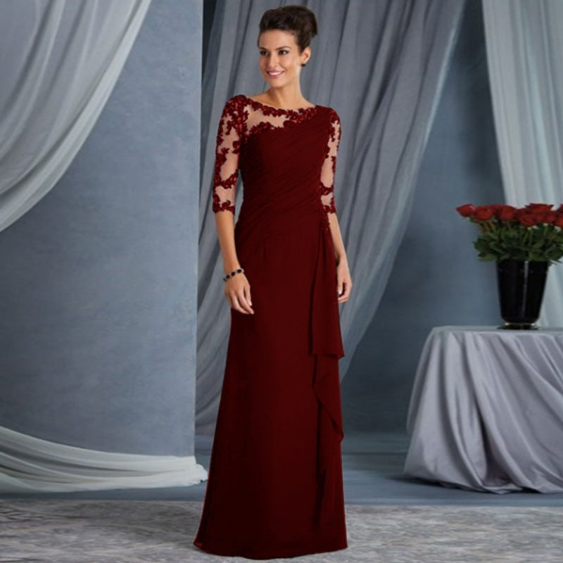 Women Clothing Extended Lace See Through round Neck Shirt With Half Sleeve Dress Wedding Dress