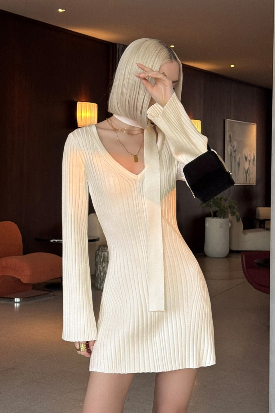 Line A Knit Long Sleeve Mini Dress