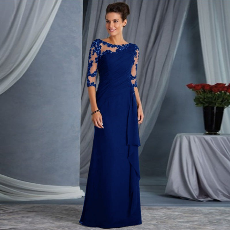 Women Clothing Extended Lace See Through round Neck Shirt With Half Sleeve Dress Wedding Dress