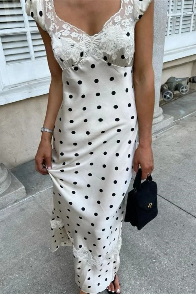 Lace Edition Satin Polka Dot Maxi Dress