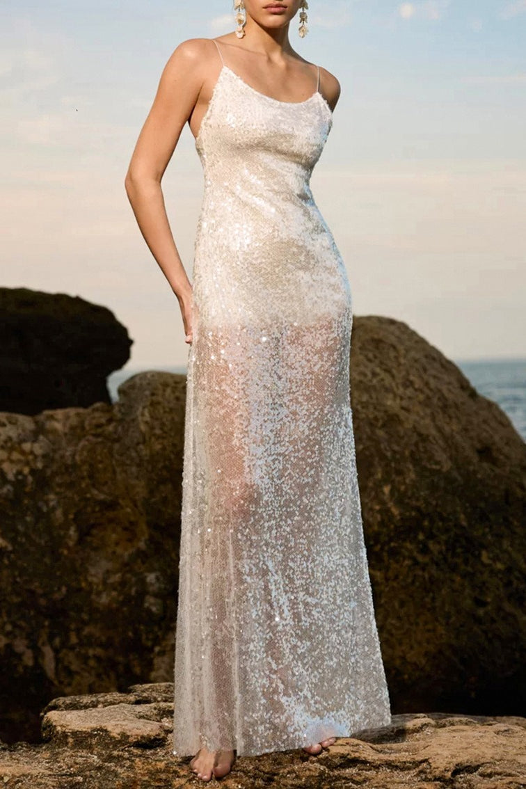 LowBack Edition Sequin Maxi Slip Dress
