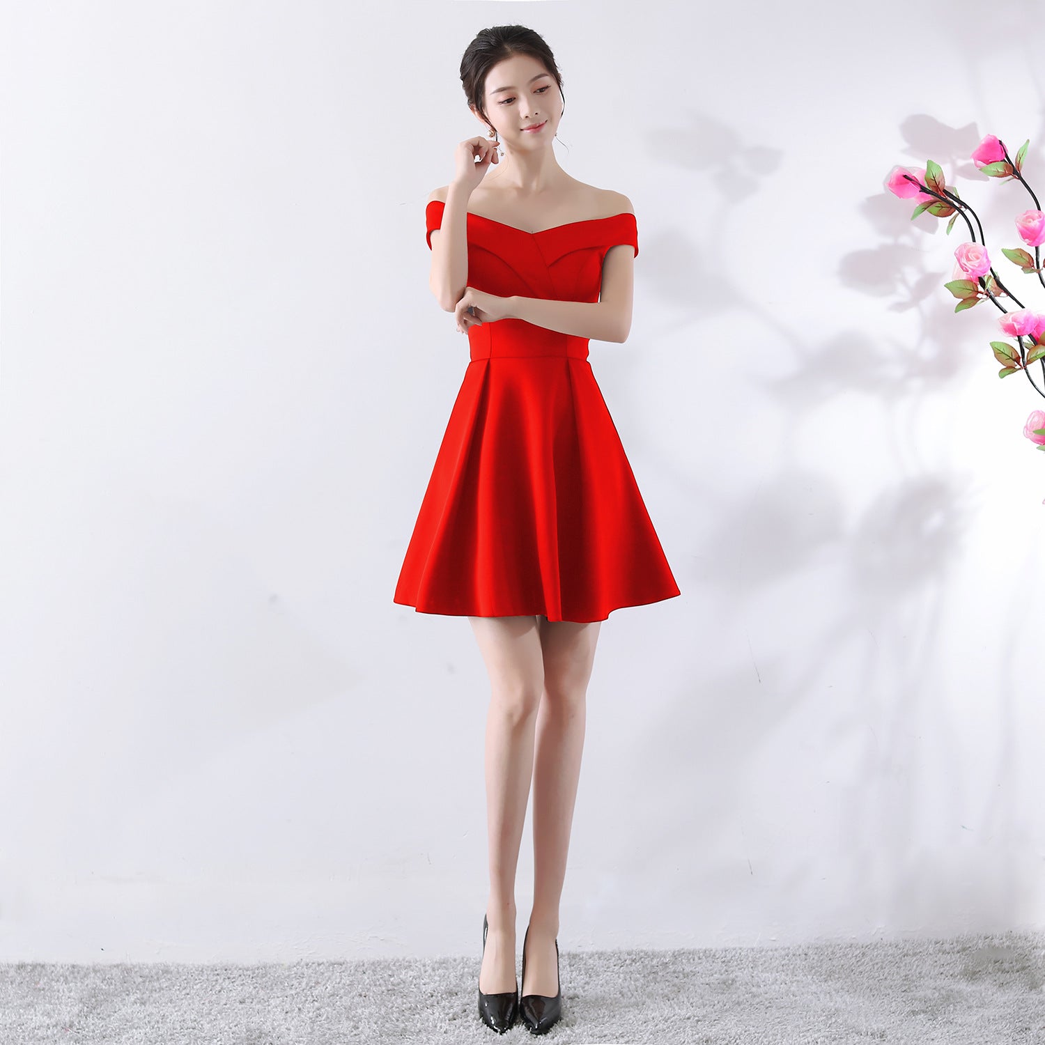 Toast Dress Bride Spring Wedding Summer Red Mini off Shoulder Wedding Dress