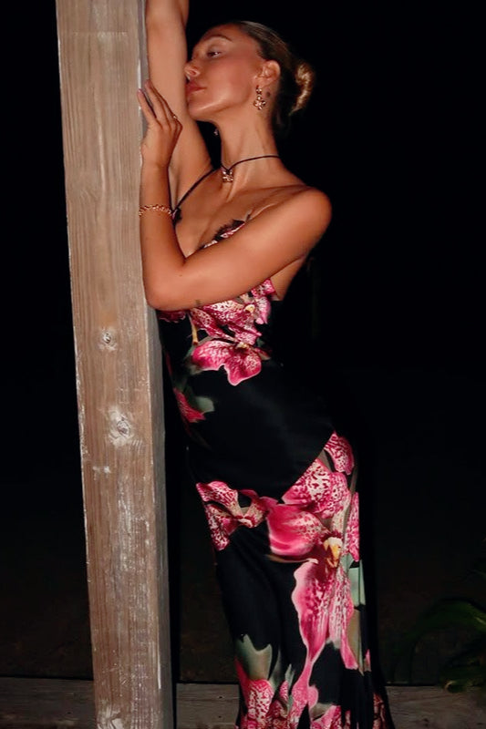 Graceful Bodycon Printed Maxi Silk Dress