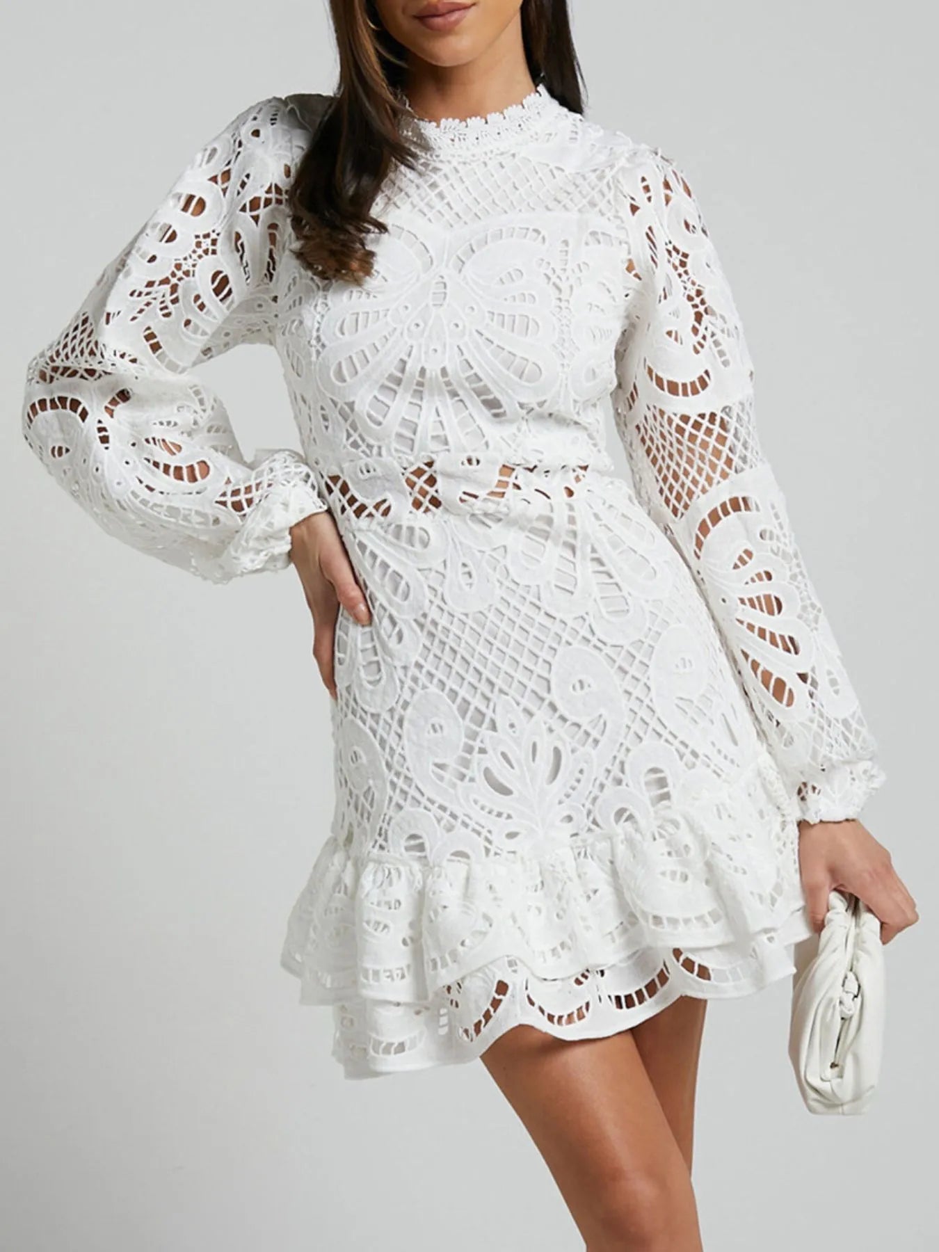 Chic Sara Long Sleeved Lace Mini Dress Designer Edit