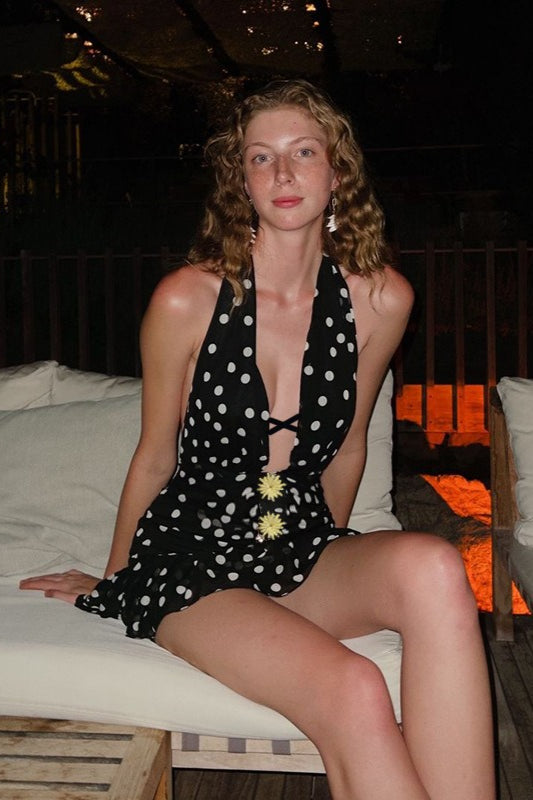 Dot Polka VNeck Mini Dress