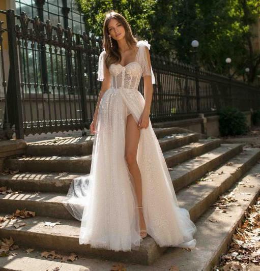 Women Clothing Chic Sling Backless See-through Wedding Dress Split Dress