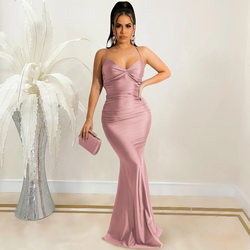 Solid Color Chic Spaghetti Straps Corset Backless Lace up Tight Maxi Dress