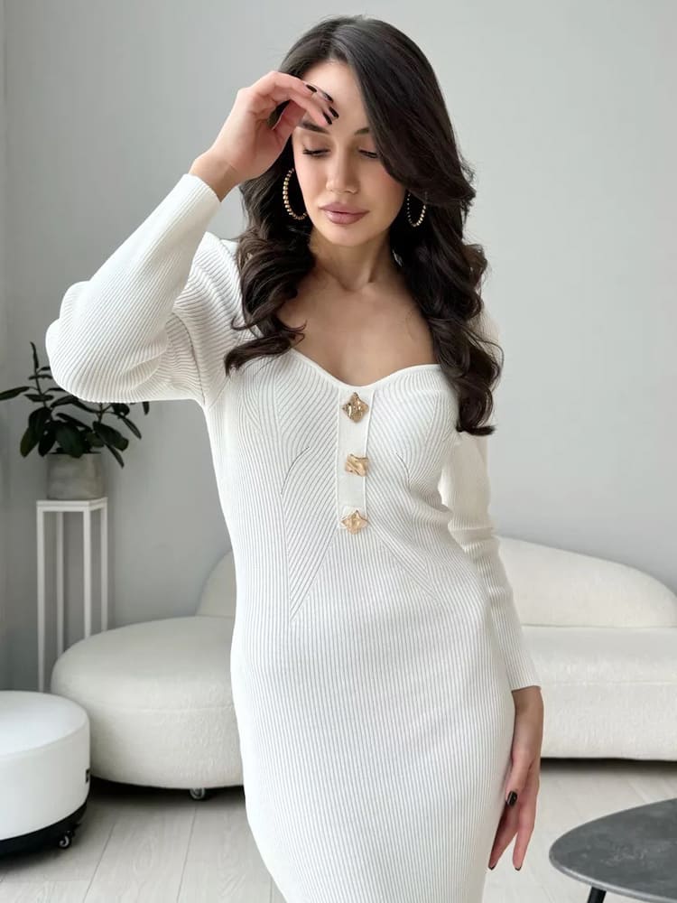 Fit Slim High Waist Knit Sweater Dress