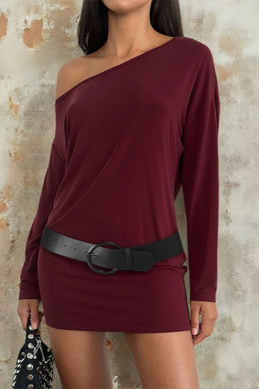 Shoulder One Long Sleeve Mini Dress