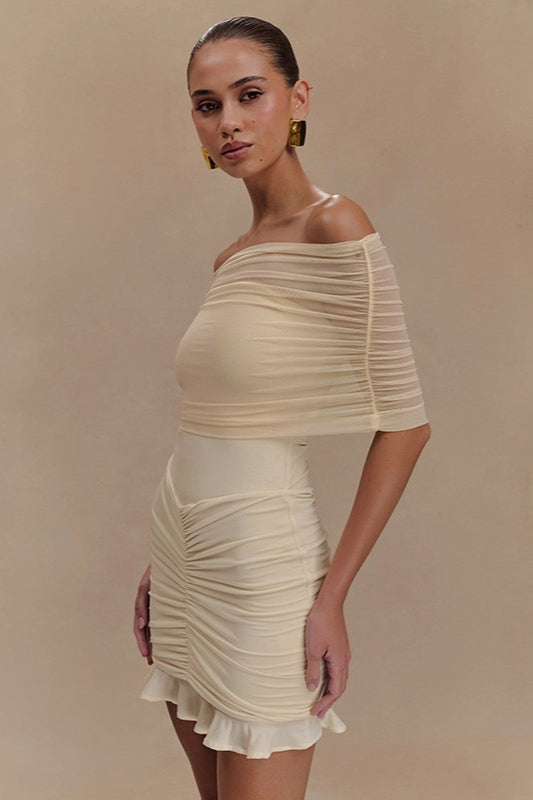 Ruffle Ruched Mesh Mini Dress