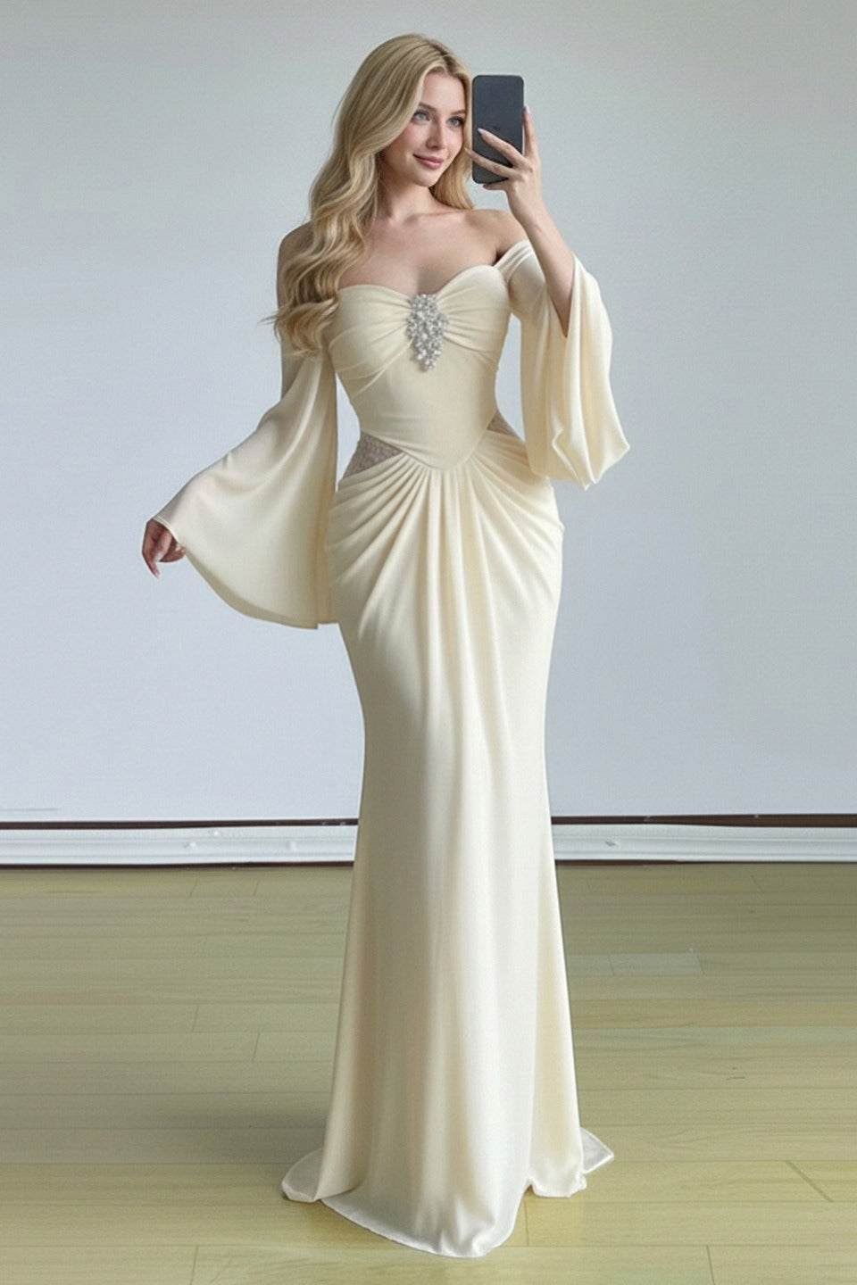 Bell Sleeved Tube Bodycon Prom Dress