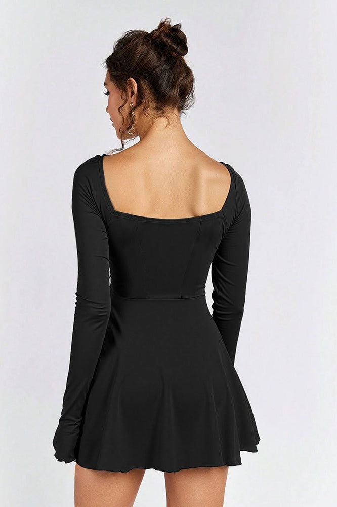 Trim Ruffle Corset Lace Up Cut Out Mini Dress