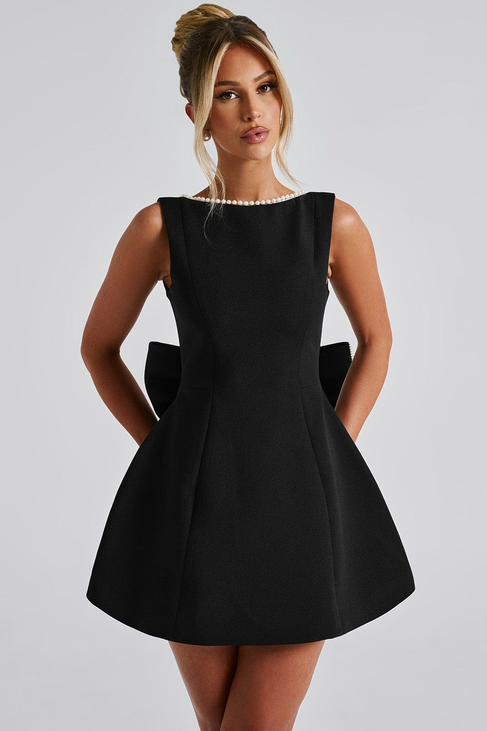 Bowknot Cecila Pearl Backless Mini Dress