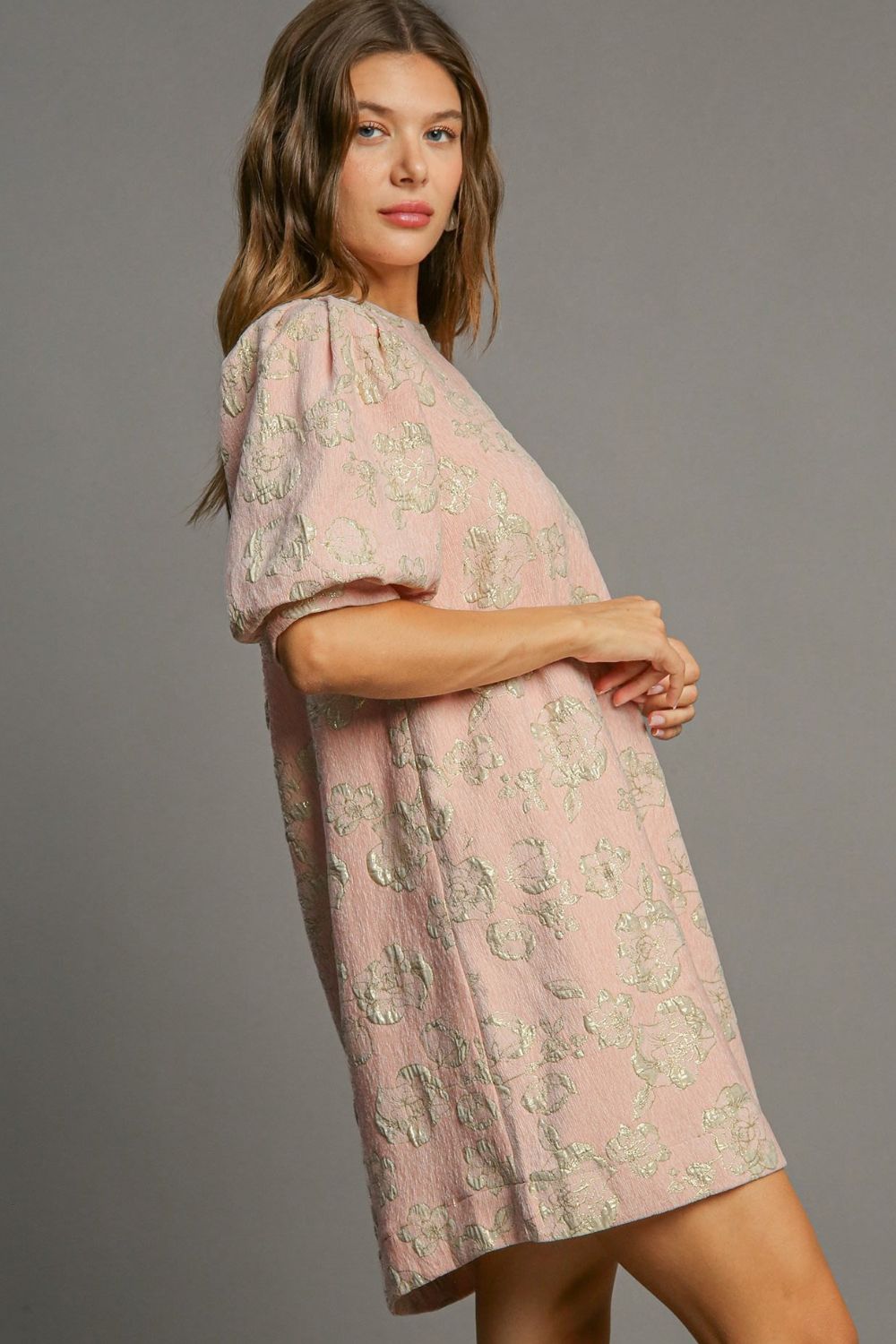 Freya Elevated Bloom Jacquard Mini Dress with Puff Sleeves Boutique Collection