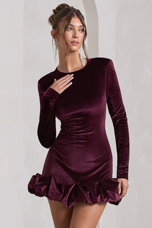 Ruched Velvet Hem Mini Dress
