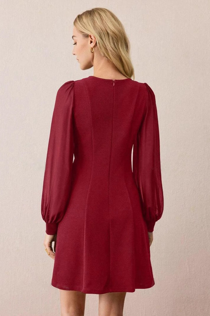 Neck Crew Button Mini Dress