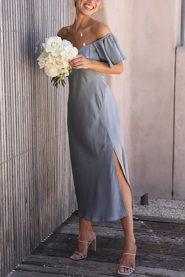 Split Side Midi Dress: Off The Shoulder Flutter Sleeve