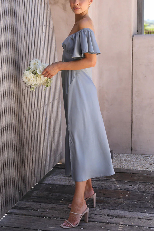 Split Side Midi Dress: Off The Shoulder Flutter Sleeve