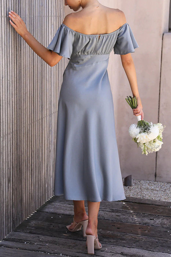 Split Side Midi Dress: Off The Shoulder Flutter Sleeve