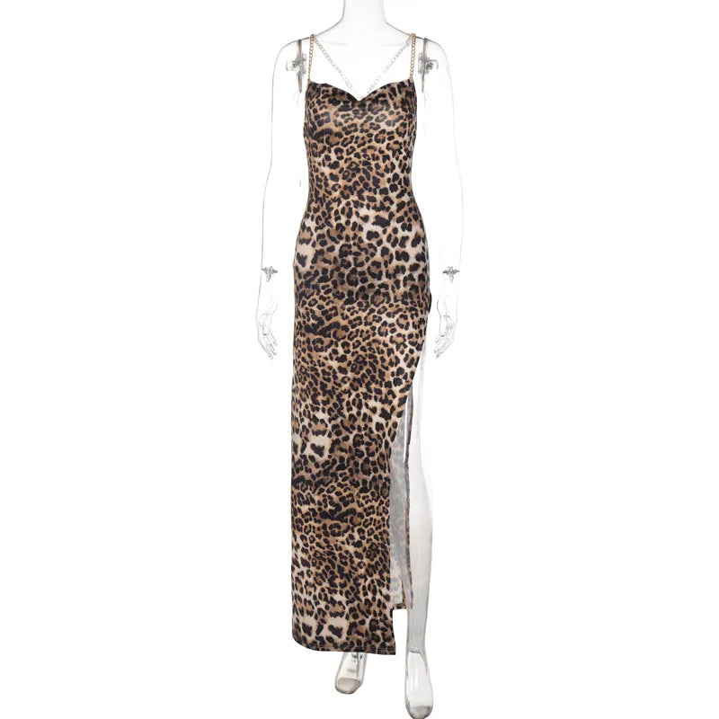 2024 Chic Leopard Print Backless Strapless Maxi Dress