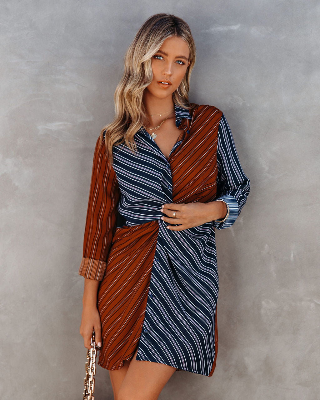 Twist Abby Front Striped Shirt Dress