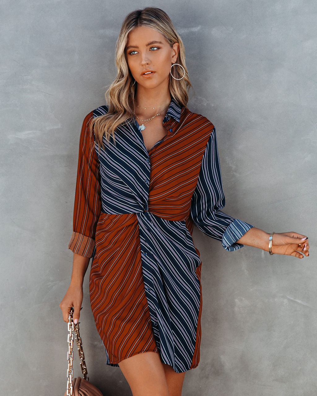 Twist Abby Front Striped Shirt Dress
