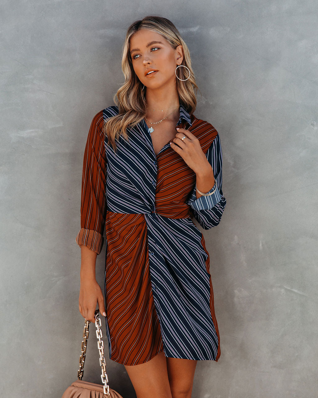 Twist Abby Front Striped Shirt Dress