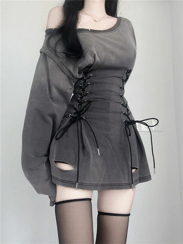 Smoke Acubi Lace Up Mini Dress