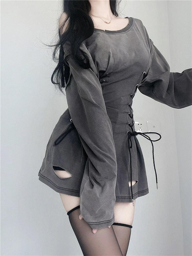 Smoke Acubi Lace Up Mini Dress