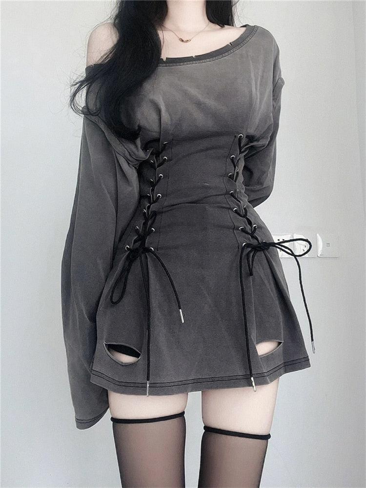 Smoke Acubi Lace Up Mini Dress
