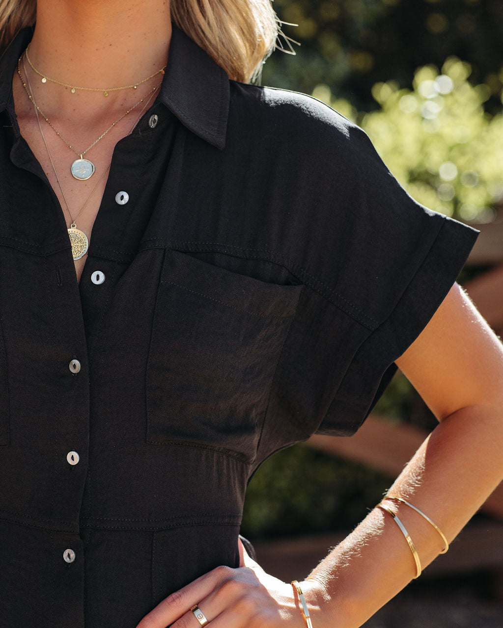 Button Adelyn Down Shirt Dress Black