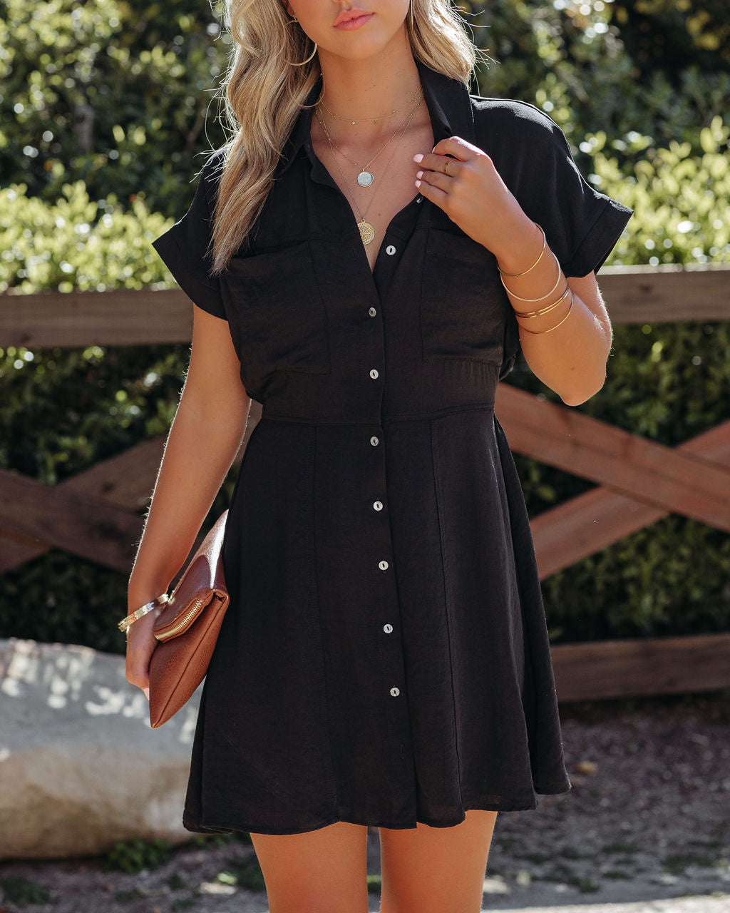 Button Adelyn Down Shirt Dress Black